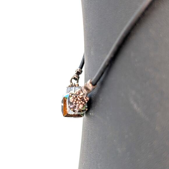 925 Corded Square AB Crystal Beaded 15.5" Choker Necklace - Picture 3 of 9